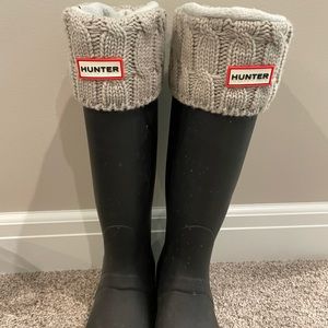 Hunter tall rain boots with gray socks